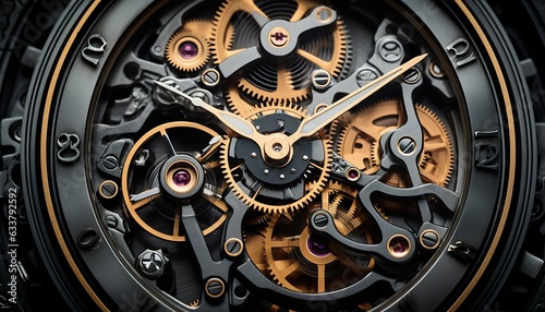 Intricate Gear Mechanism Within a Timepiece. Generative ai