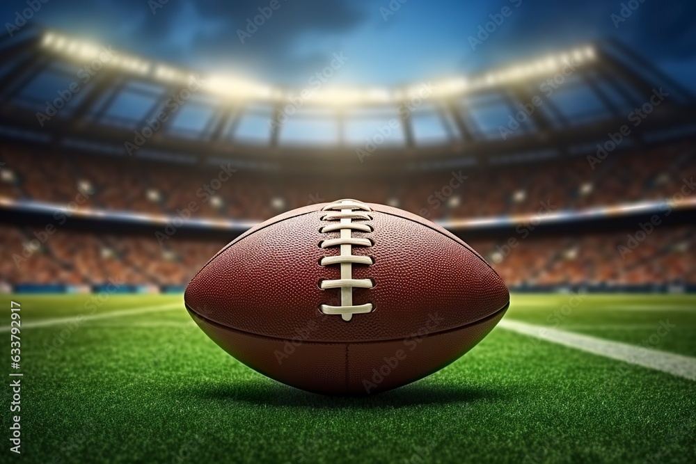 Ball on the American football arena. 3d illustration. 