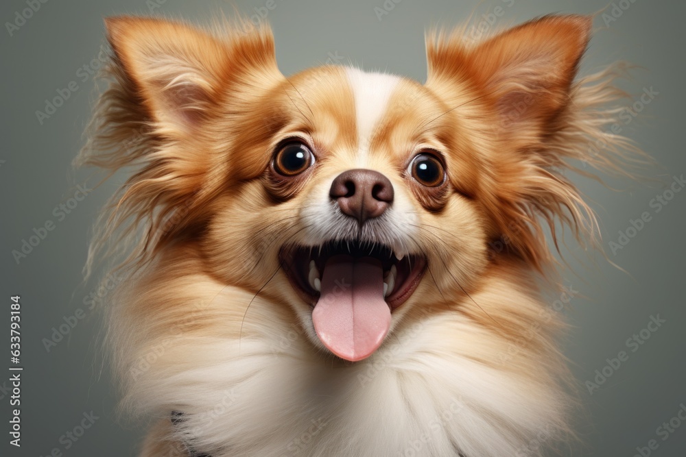 Happy surprised dog with open mouth.