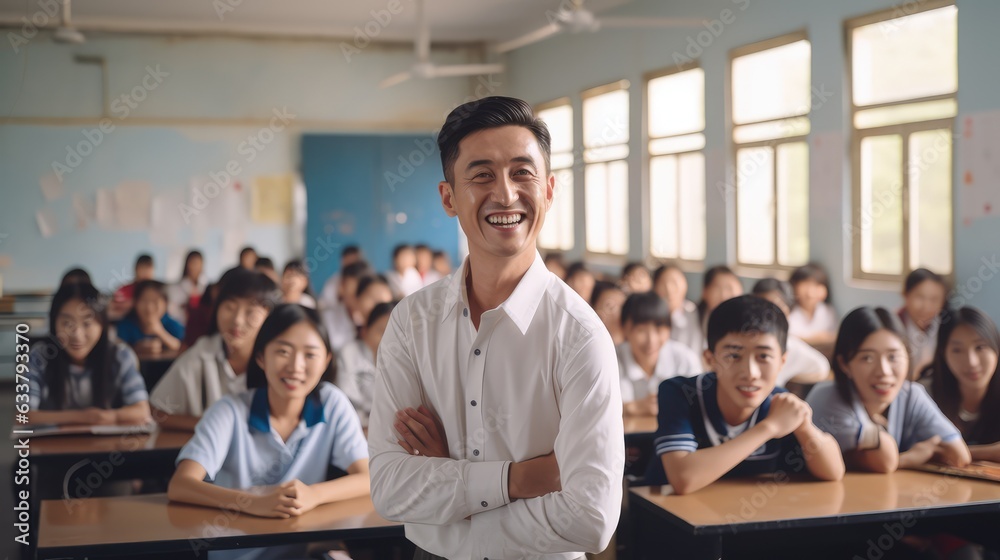 Confident teacher in classroom, generative ai Confident teacher in classroom, generative ai