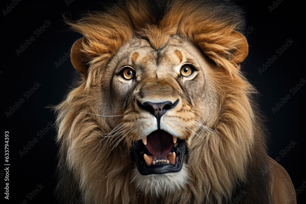 Fototapeta premium Happy surprised lion with open mouth.