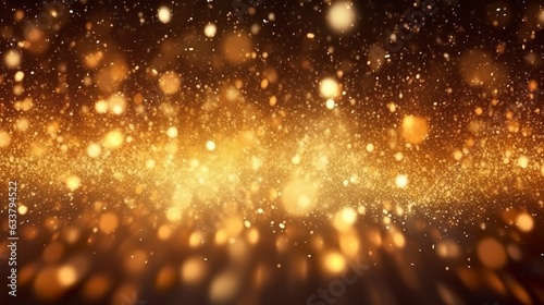 Abstract luxury gold background with gold particles. glitter vintage lights background. Christmas Golden light shine particles bokeh on dark background. Gold foil texture. Holiday. AI Generative