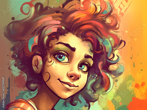 A digital painting of a girl with curly hair Generative Ai