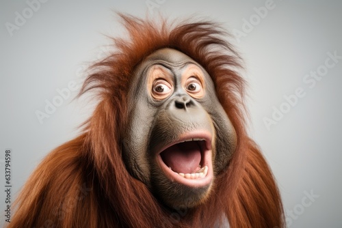 Obraz na płótnie Happy surprised monkey orangutan with open mouth.