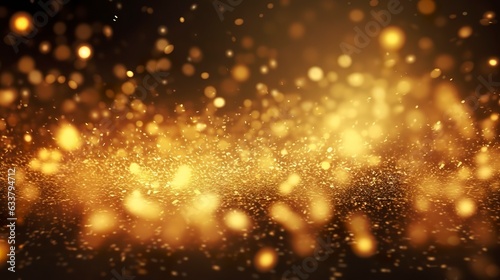 Abstract luxury gold background with gold particles. glitter vintage lights background. Christmas Golden light shine particles bokeh on dark background. Gold foil texture. Holiday.  AI Generative © MSTSANTA