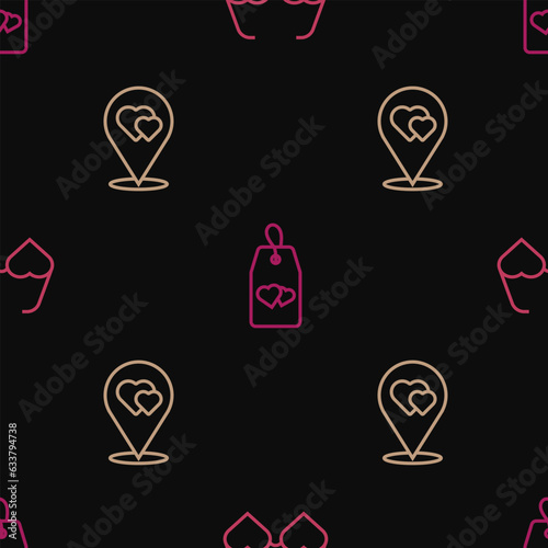 Set line Heart shaped love glasses, Location with heart and Please do not disturb on seamless pattern. Vector