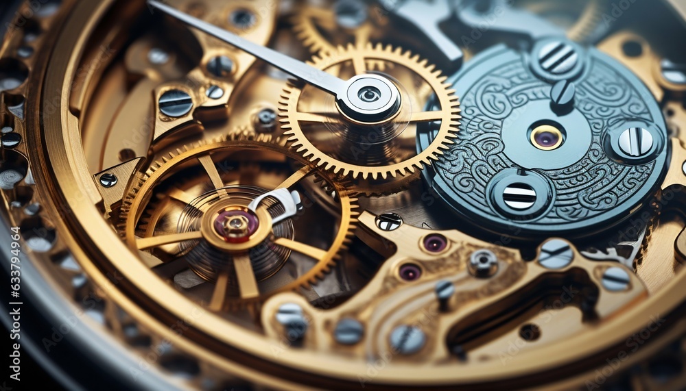 Intricate Gear Mechanism Within a Timepiece. Generative ai