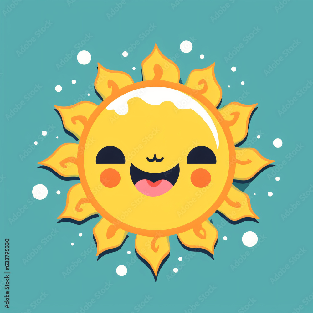 A cheerful cartoon sun on a blue background Generative Ai