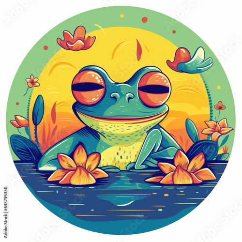 A cartoon of a happy frog resting Generative Ai © Eduardo