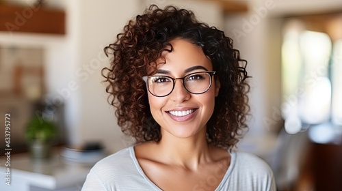 Portrait of smiling woman wearing eyeglasses. Beautiful young female in hooded jacket is having afro hair,ai generate