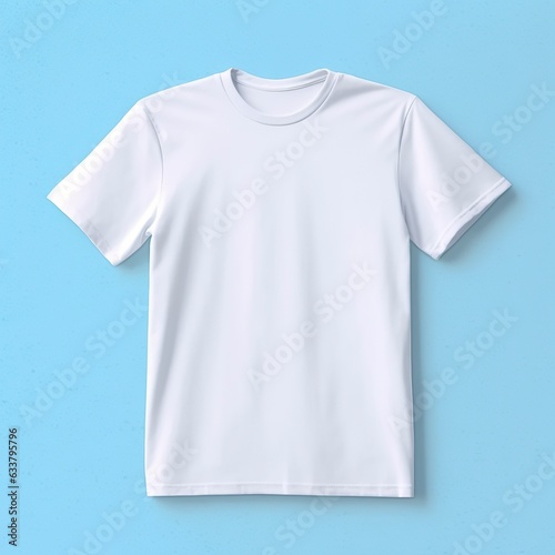 Simple White T-Shirt on Soft Blue Background. AI Generative