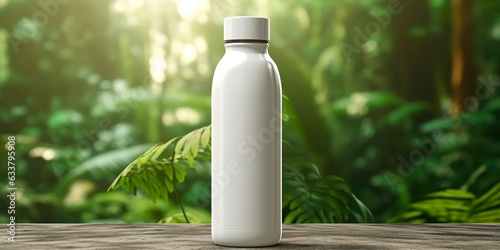 White Blank bottle Mockup with natural theme background. AI Generative