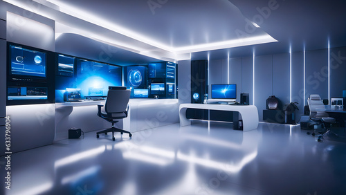 Futuristic Modern Technology Room with Cinematic Lighting