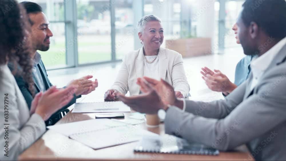 Business people, applause and manager success for project support, thank you and achievement, praise or promotion. Professional group of men, women and boss clapping, winner congratulations or bonus Business people, applause and manager success for project support, thank you and achievement, praise or promotion. Professional group of men, women and boss clapping, winner congratulations or bonus