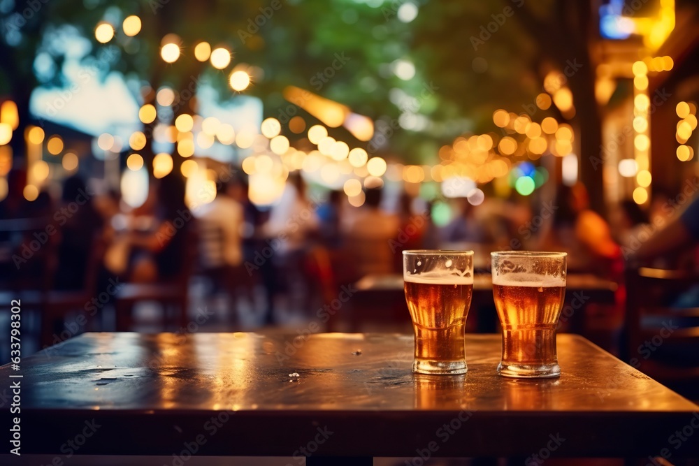 Bokeh background of Street Bar beer restaurant, outdoors in Asia.