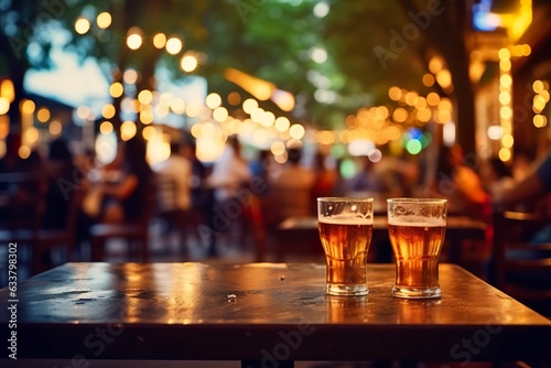 Bokeh background of Street Bar beer restaurant, outdoors in Asia.