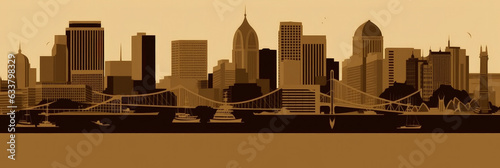 St Louis city panorama, urban landscape. Business travel and travelling of landmarks. Illustration, web background. Buildings silhouette. United States - Generative AI