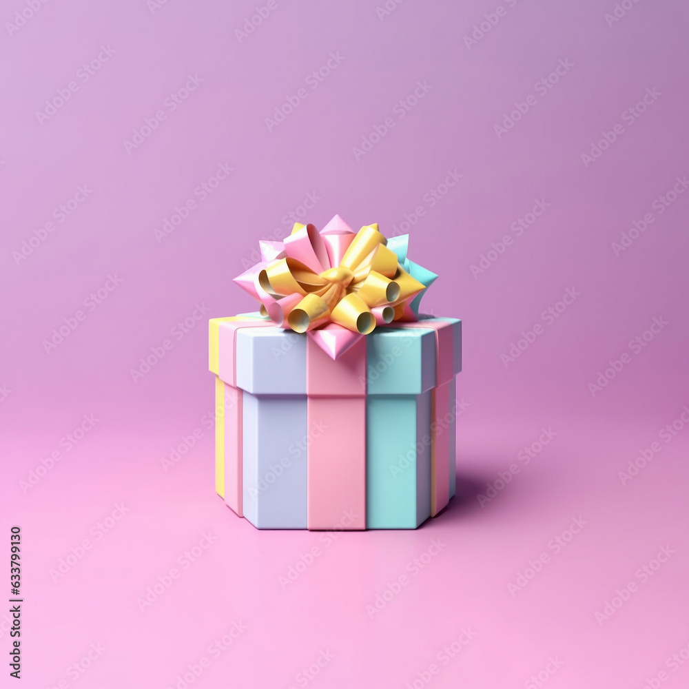 Fototapeta premium Present box with ribbon and bow on pastel pink background. Holidays and festive concept. Gift theme.
