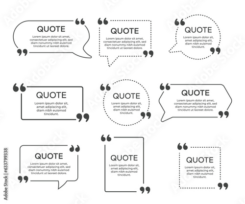 Quote frame notes. Quote box icon. Texting quote boxes. Quote frame and notes vector templates