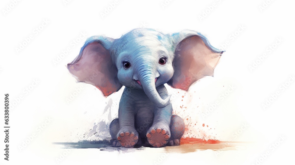 a sketch of a painted cute little elephant in the styl.Generative AI
