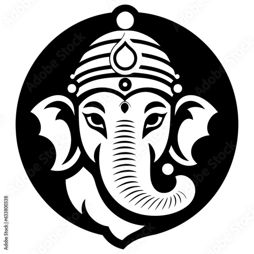 Indian god ganesh in a black circle vector illustration, ganesha logo