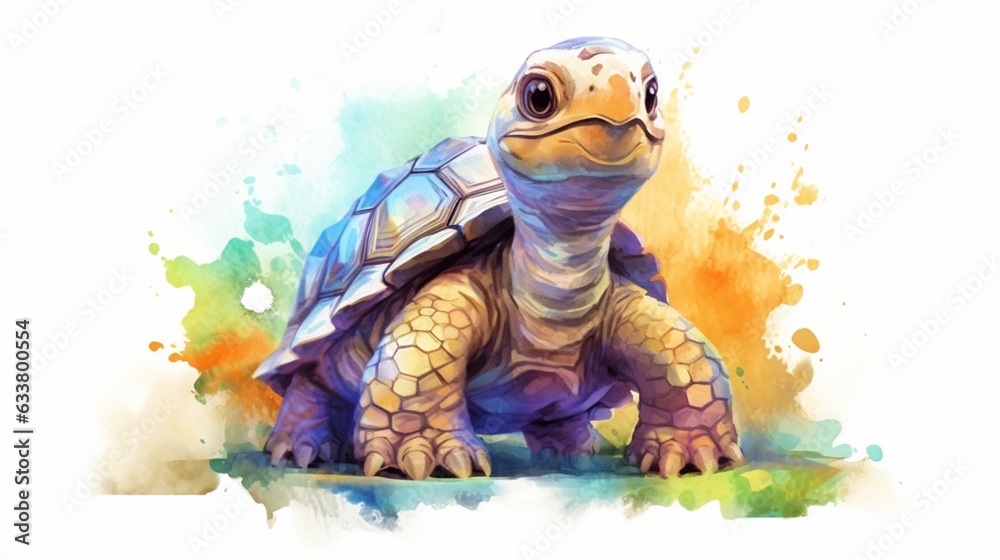 a sketch of a painted cute little tortoise in the style.Generative AI a sketch of a painted cute little tortoise in the style.Generative AI