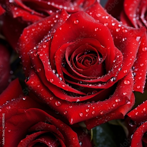 Red roses with water drops on the petals generative ai