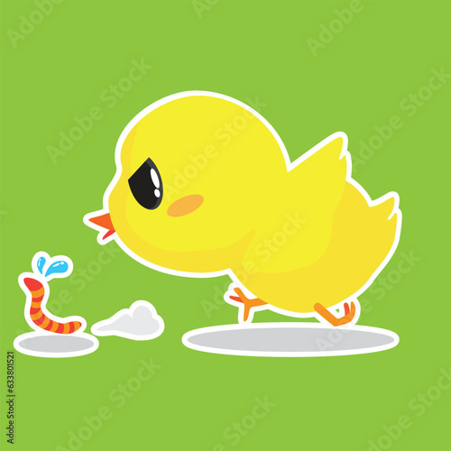 chick chasing a worm