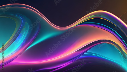 Abstract fluid iridescent holographic neon curved wave in motion colorful background 3d render. Gradient design element for posters  banners  wallpapers  backgrounds  and covers. Generative AI 