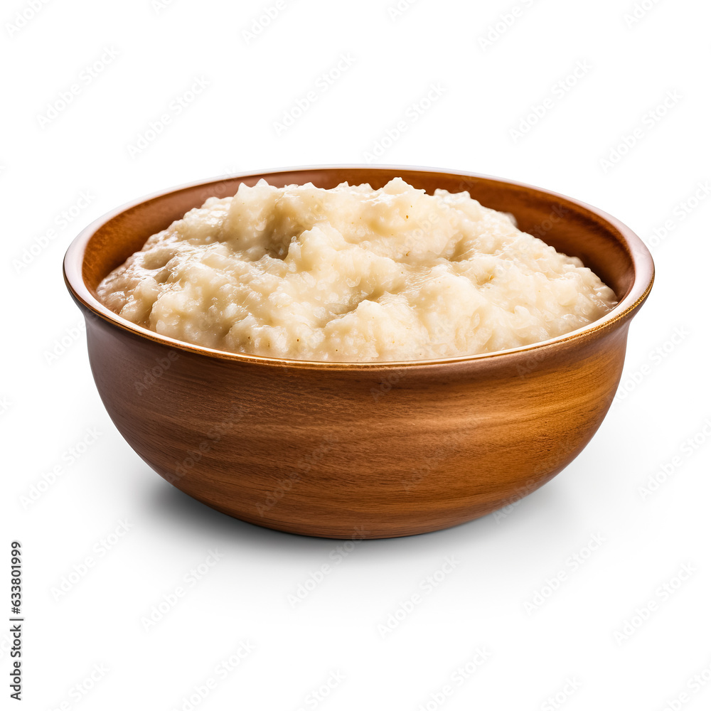 Fonio Porridge cooked side view isolated on white background Fonio Porridge cooked side view isolated on white background