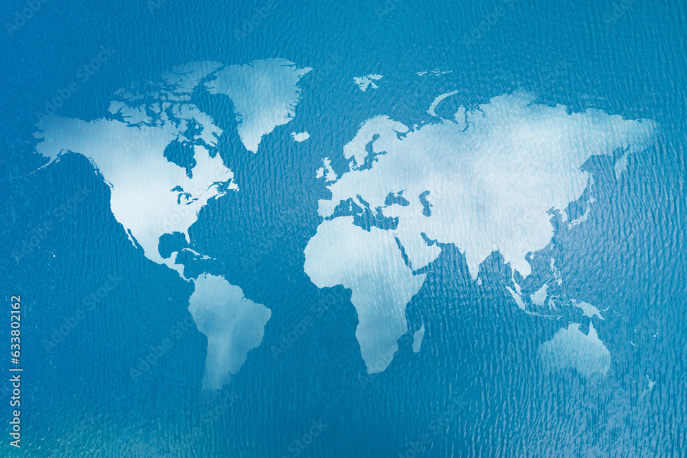 Obraz premium World map shaped clouds on the sea.