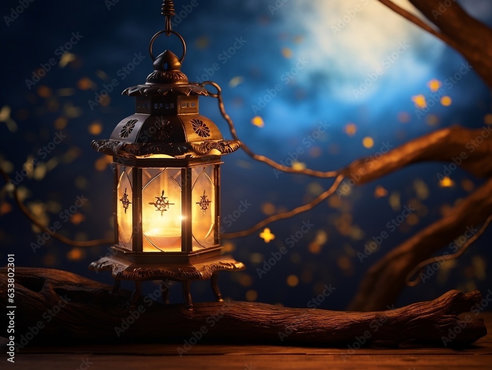 Beautiful lantern with the moon in the background generative ai