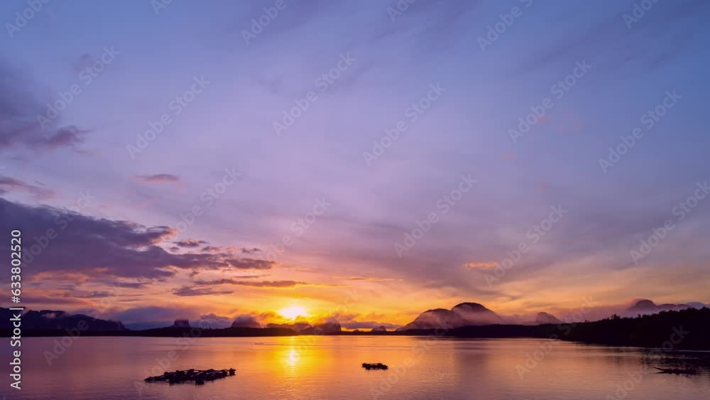 Beautiful 4K Time lapse of Majestic sunrise or sunset sky landscape,Amazing light of nature cloudscape sky and Clouds moving away rolling,Colorful sunrise cloud timelapse,Travel and nature background