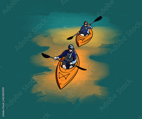 Two Kayakers gently paddling on the water
