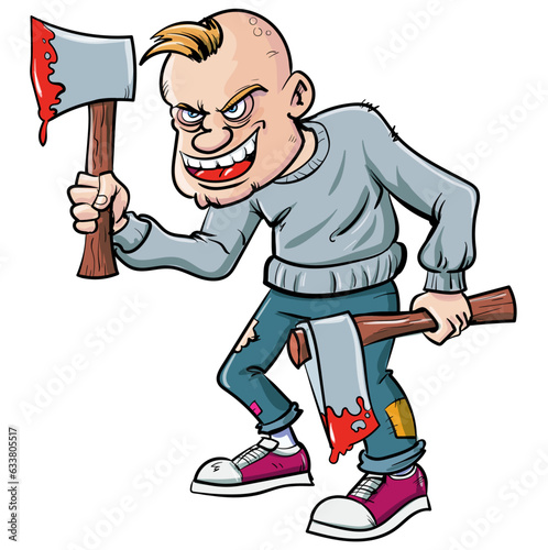 Cartoon axe killer. He has two bloody axes