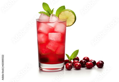 Cranberry juice with fresh fruit and isolated on white background