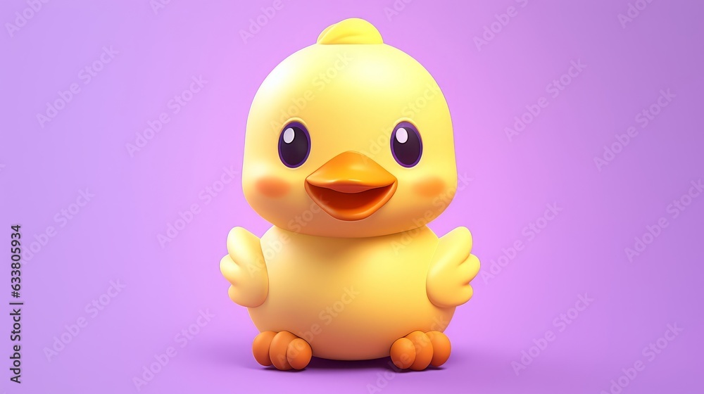 yellow duck toy 3D render cute happy