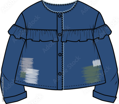 KID GIRLS WEAR FRILLY COLLAR LESS JACKET PLUS SHIRT SHACKET VECTOR ILLUSTRATION