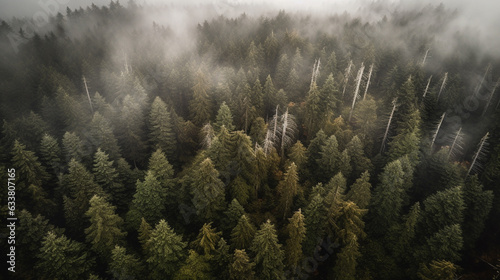 A Bird'S Eye View Of A Pine Forest, Naturalism, Anamorphic Wide screen. Generative AI