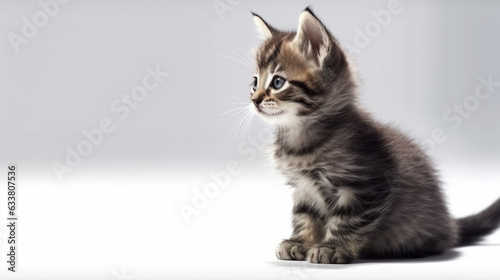 cute kitten on white background.side view. Generative AI
