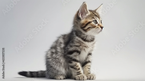 cute kitten on white background.side view. Generative AI © Fuji