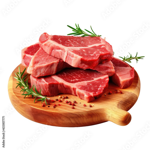 Pork meat displayed on a wood surface with fat and texture