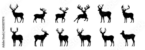 Collection of black deer icons.Logo of deer.Deer simple icon.Reindeer vector symbols.Set of deers.