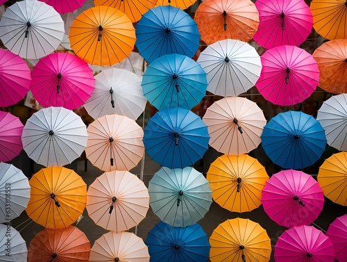 Colorful banner with a bunch of paper umbrellas generative ai