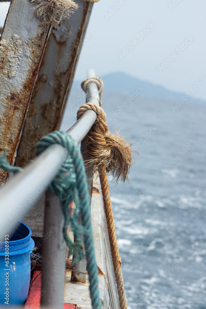 Life at Sea: Ropes Securely Tied to Ship's Railings Stock Photo | Adobe ...