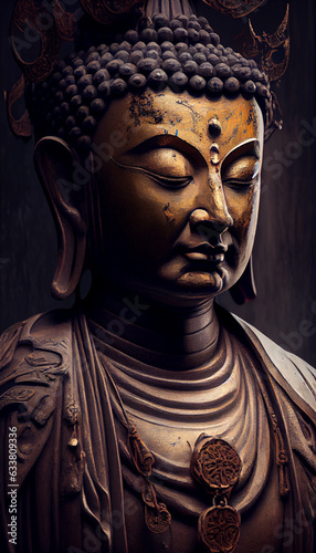 Buddha statue closeup. Buddhism. AI generative