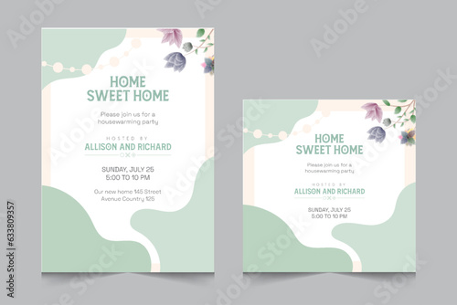 Set of housewarming party invitation templates, Vector illustration eps 10, a4 poster, and square post for social media