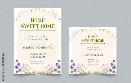 Set of housewarming party invitation templates, Vector illustration eps 10, a4 poster, and square post for social media