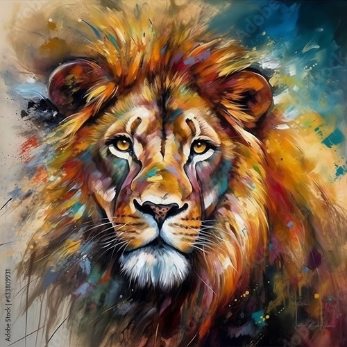 Lion illustration paintings of unique wall art generative ai