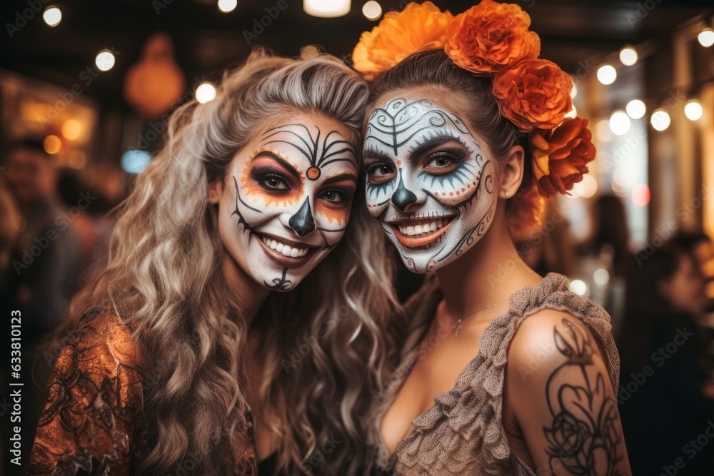 Halloween. Young beautiful girls with Halloween party make-up. Halloween. Young beautiful girls with Halloween party make-up.